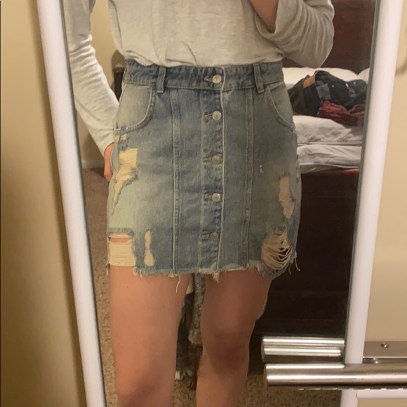 Free People Distressed Denim Button Up Skirt - Picture 5 of 6